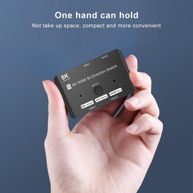 YDF HDMI 2.1 Bi-Directional Switch Ultra HD 8K HDMI Switcher 2 in 1 Out/ 1 in 2 Out HDMI Switch Supports 8K@60Hz/ 4K@120Hz 48Gbps Compatible with Switch/Switch OLED PS5/4 Xbox Roku Apple TV Fire TV Stick - Image 5